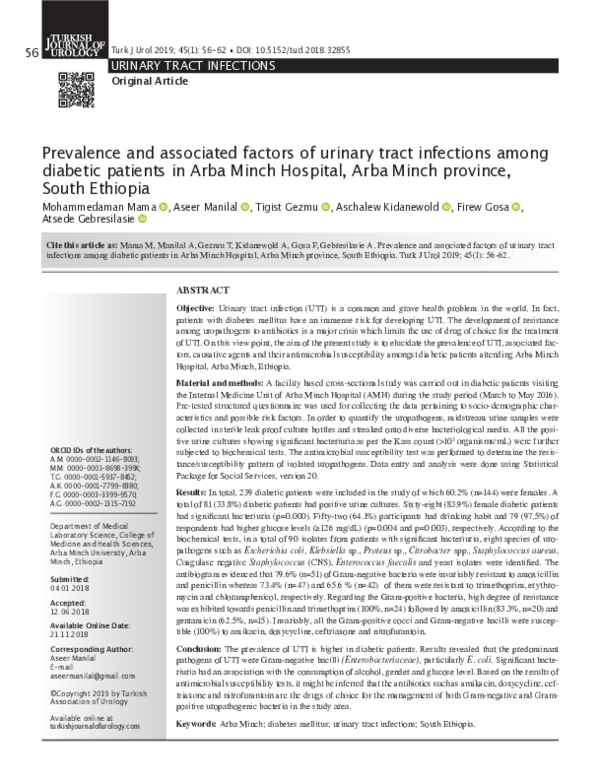 (PDF) Prevalence and associated factors of urinary tract infection ...