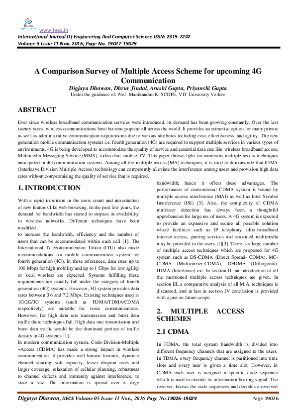 (PDF) A Comparison Survey of Multiple Access Scheme for upcoming 4G ...
