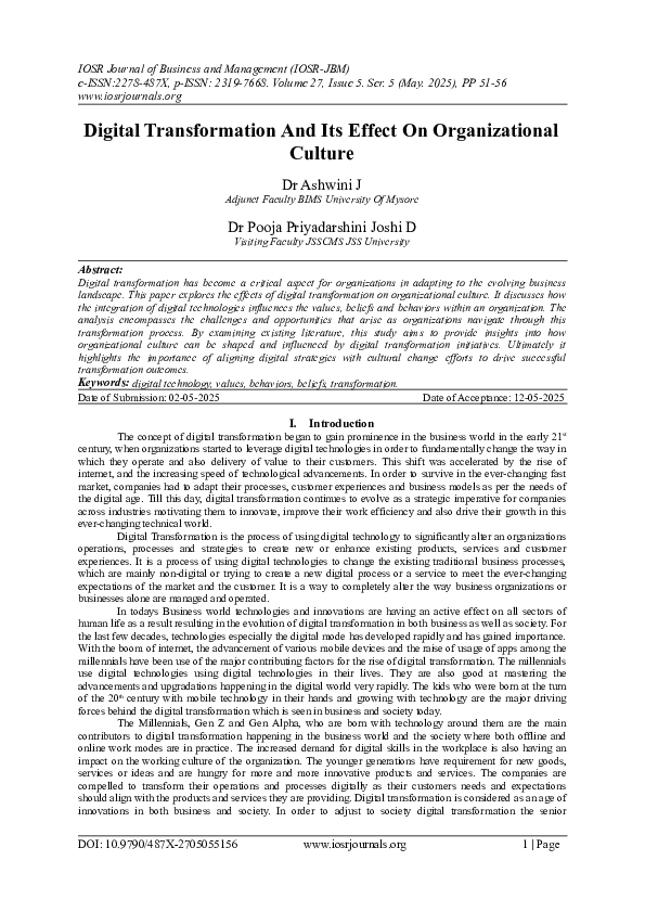 (PDF) Digital Transformation And Its Effect On Organizational Culture