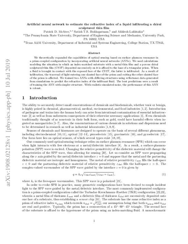 (PDF) Artificial neural network to estimate the refractive index of a ...