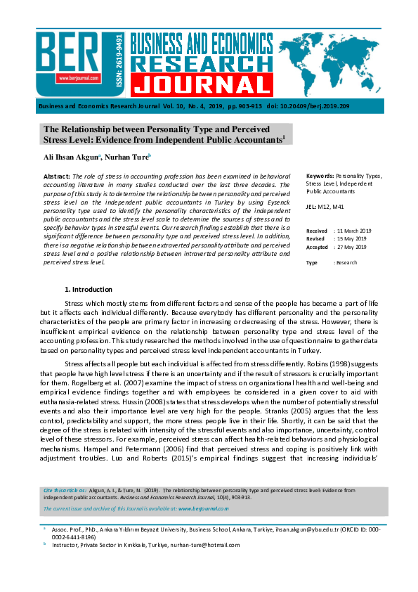 (PDF) The Relationship between Personality Type and Perceived Stress ...