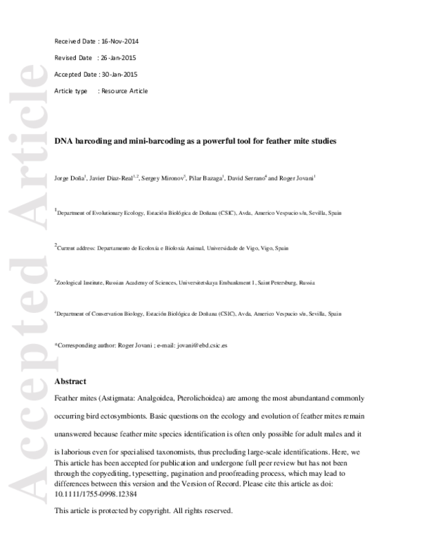 (PDF) DNA barcoding and minibarcoding as a powerful tool for feather ...