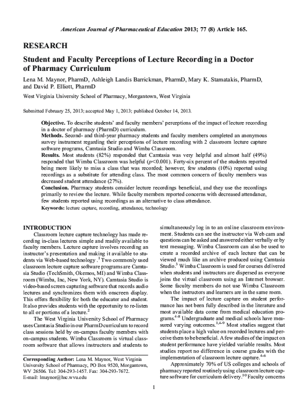 (PDF) Student and Faculty Perceptions of Lecture Recording in a Doctor ...