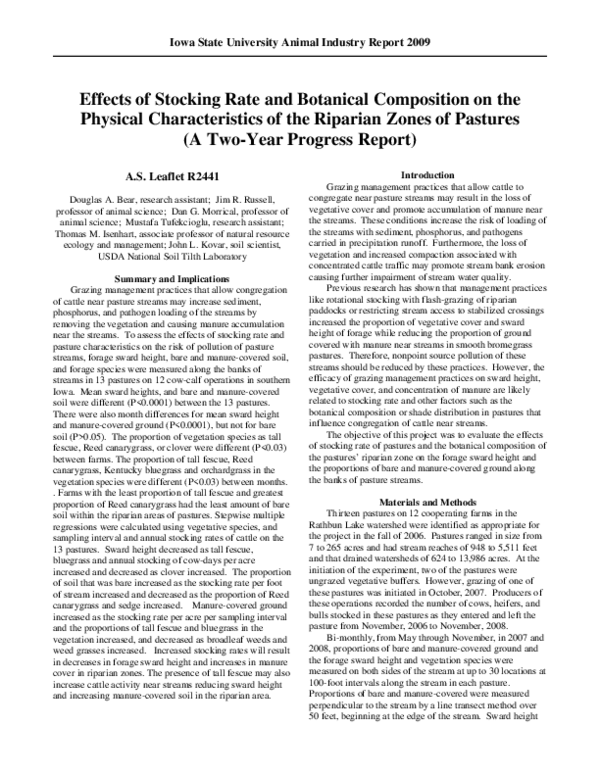 (PDF) Effects of Stocking Rate and Botanical Composition on the ...