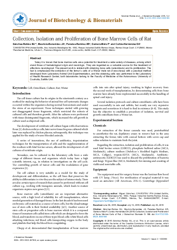 (PDF) Collection, Isolation and Proliferation of Bone Marrow Cells of Rat