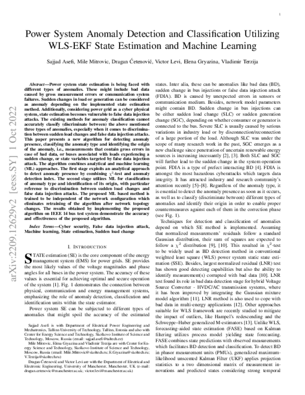 (PDF) Power System Anomaly Detection and Classification Utilizing Wls ...