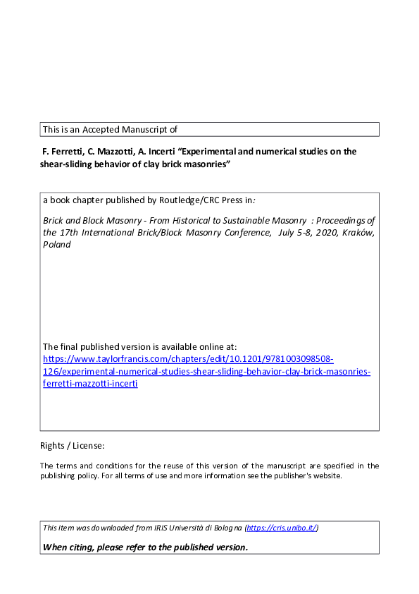 (PDF) Experimental and numerical studies on the shear-sliding behavior ...
