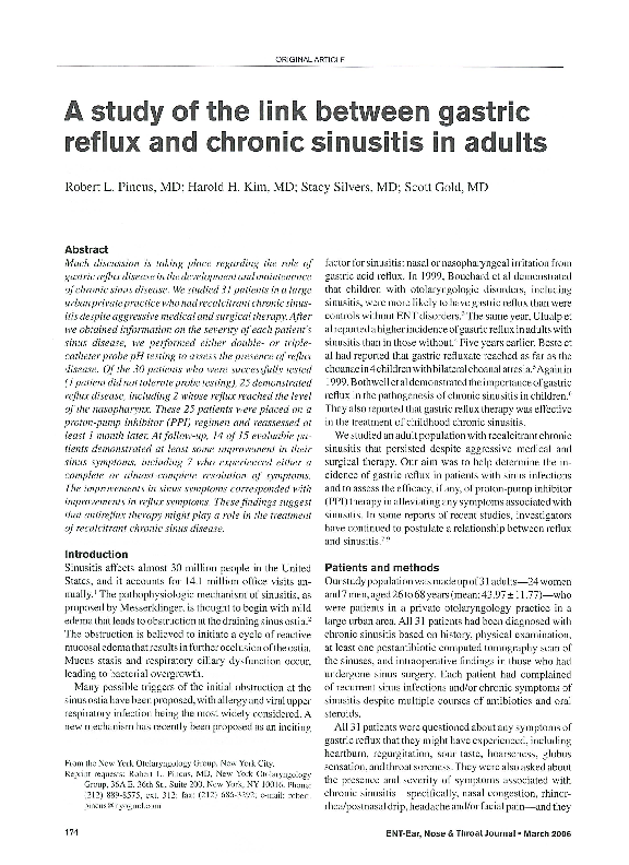 (PDF) A Study of the Link between Gastric Reflux and Chronic Sinusitis ...
