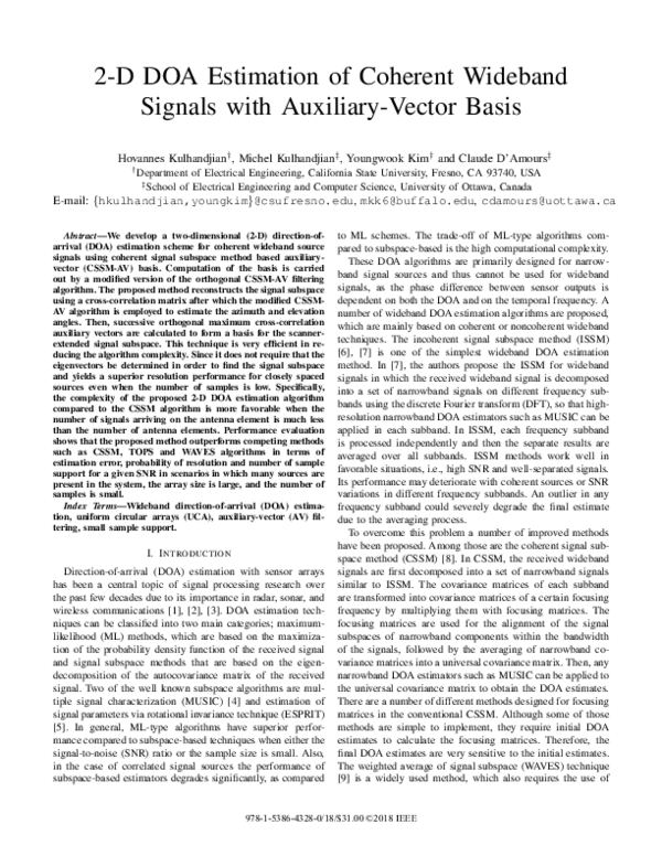 (PDF) 2-D DOA Estimation of Coherent Wideband Signals with Auxiliary ...