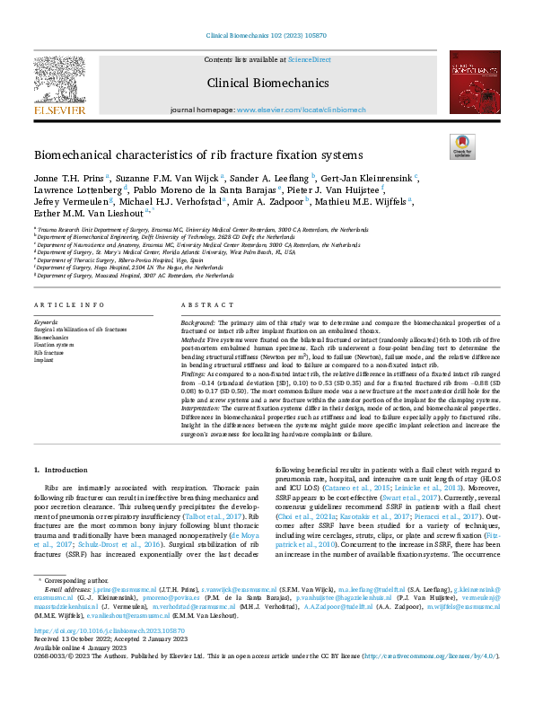 (PDF) Biomechanical Characteristics of Rib Fracture Fixation Systems