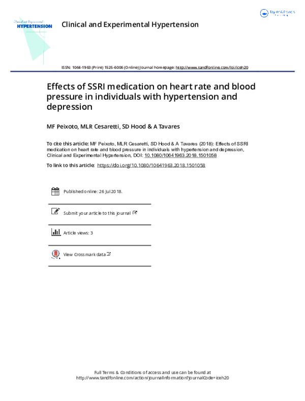(PDF) Effects of SSRI medication on heart rate and blood pressure in ...