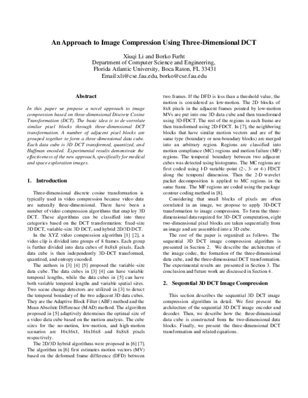 (PDF) An Approach to Image Compression Using Three-Dimensional DCT