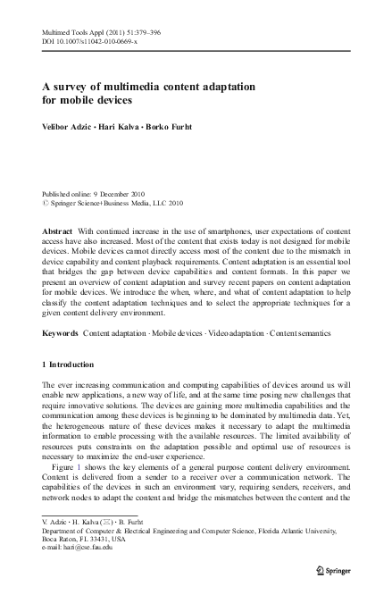 (PDF) A survey of multimedia content adaptation for mobile devices