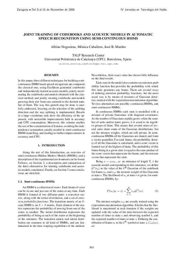 (PDF) Joint training of codebooks and acoustic models in automatic ...