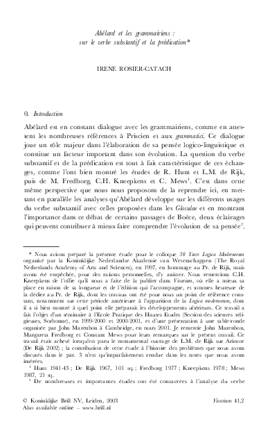 (PDF) Abélard et les grammairiens: sur le verbe substantif et la ...