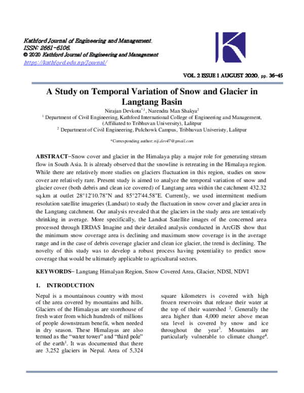 (PDF) A Study on Temporal Variation of Snow and Glacier in Langtang Basin