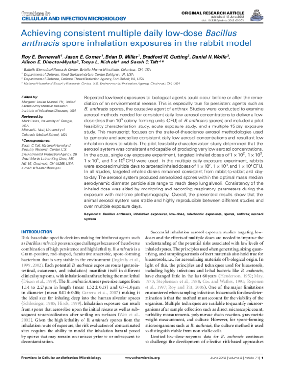 (PDF) Achieving Consistent Multiple Daily Low-Dose Bacillus anthracis ...