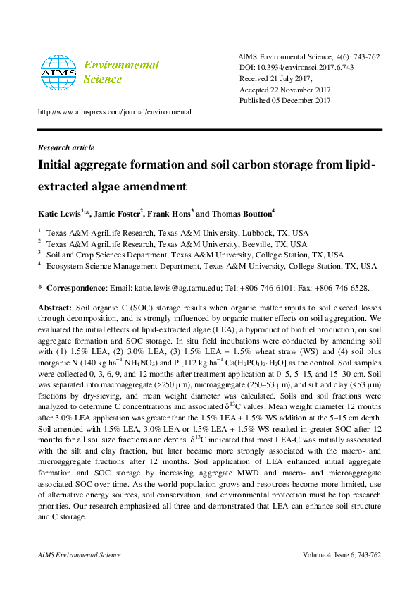 (PDF) Initial aggregate formation and soil carbon storage from lipid ...