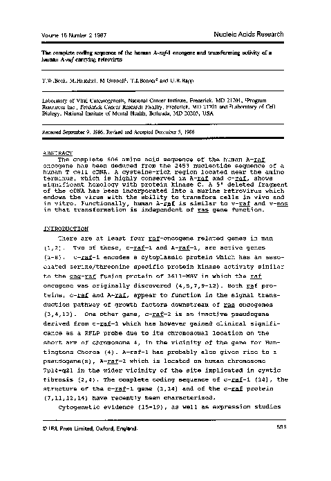 (PDF) The complete coding sequence of the human A-raf-1 oncogene and ...