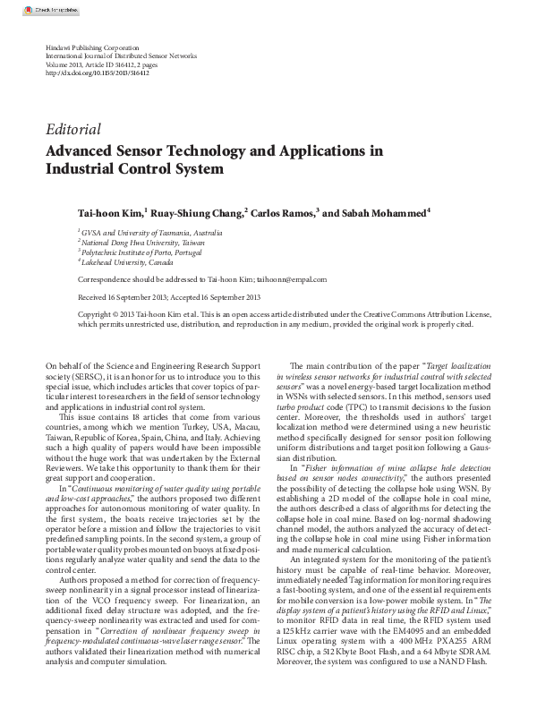 (PDF) Advanced sensor technology and applications in industrial control ...