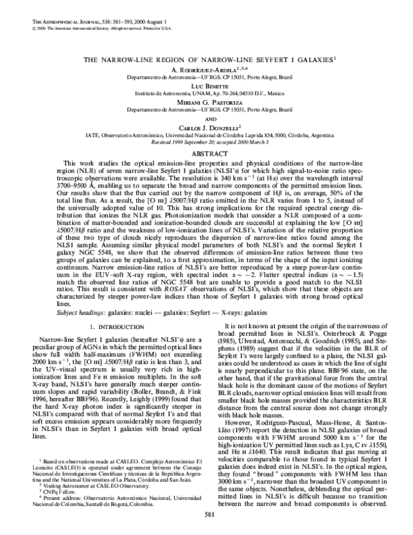 (PDF) The Narrow‐Line Region of Narrow‐Line Seyfert 1 Galaxies