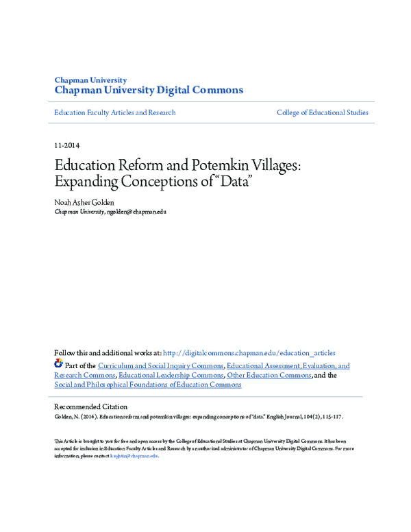 (PDF) Education Reform and Potemkin Villages: Expanding Conceptions of ...