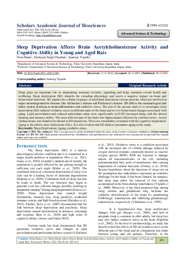 (PDF) Sleep Deprivation Affects Brain Acetylcholinesterase Activity and ...