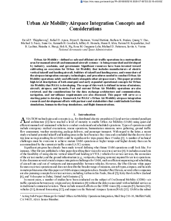 (PDF) Urban Air Mobility Airspace Integration Concepts and Considerations