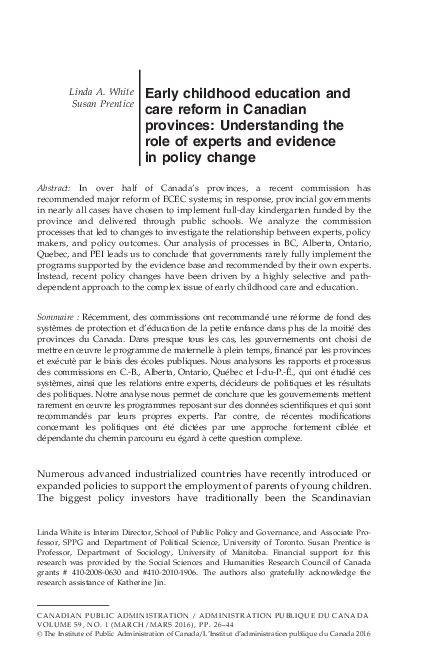 (PDF) Early childhood education and care reform in Canadian provinces ...