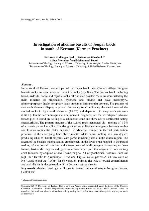 (PDF) Investigation of alkaline basalts of Joupar block located in ...