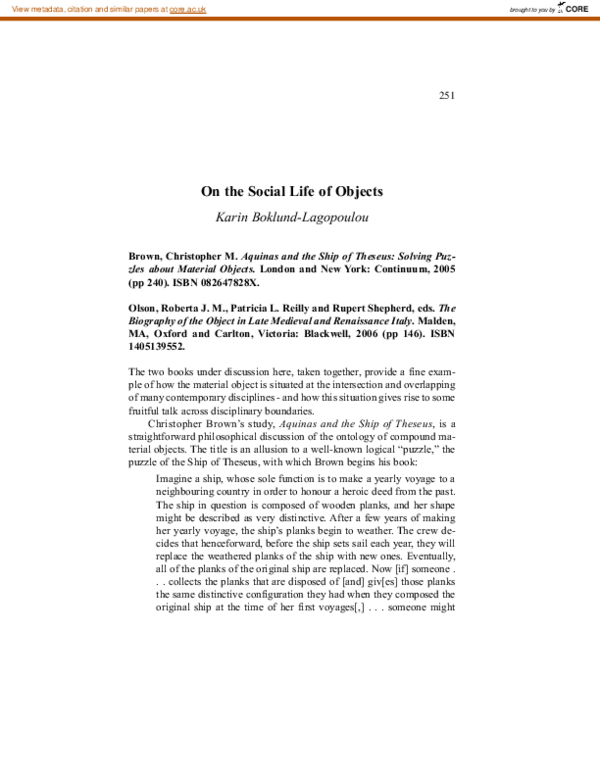 (PDF) On the Social Life of Objects