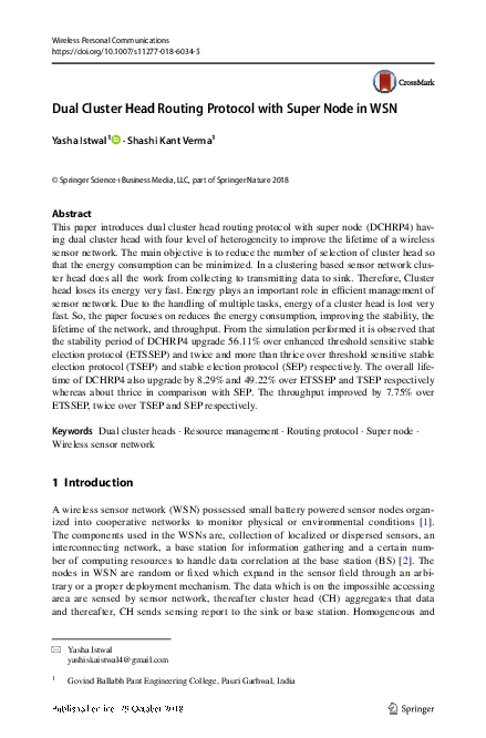 (PDF) Dual Cluster Head Routing Protocol with Super Node in WSN