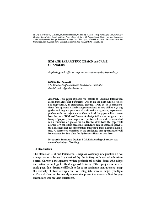(PDF) BIM and Parametric Design as Game Changers