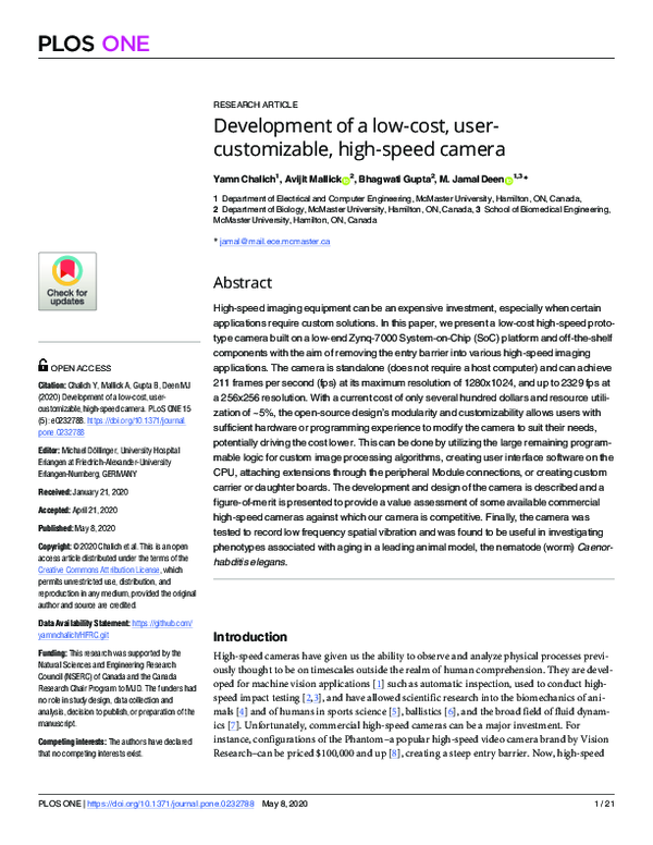 (PDF) Development of a low-cost, user-customizable, high-speed camera