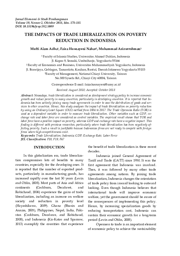 (PDF) The Impacts of Trade Liberalization on Poverty Reduction in Indonesia