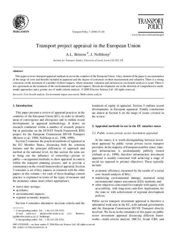(PDF) Transport project appraisal in the European Union