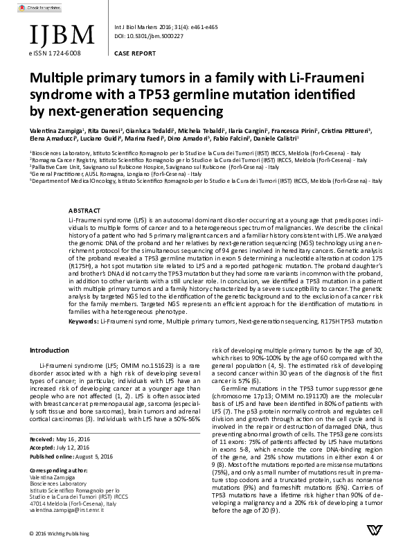 (PDF) Multiple primary tumors in a family with Li-Fraumeni syndrome ...