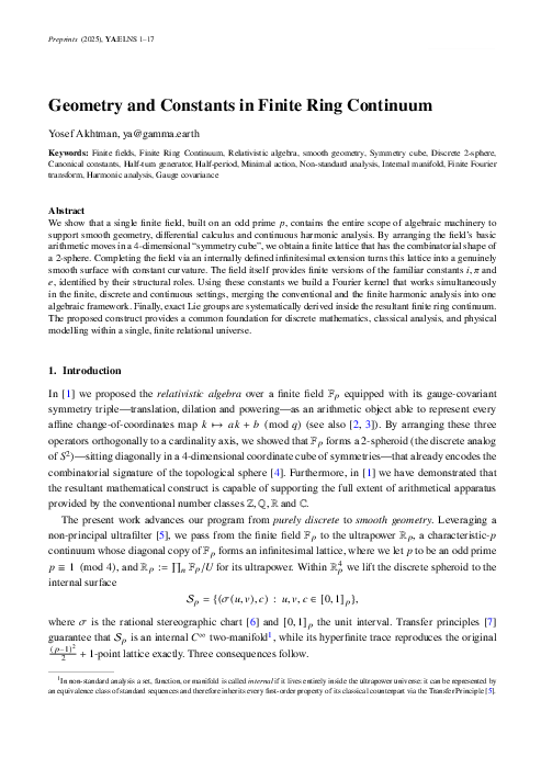 (PDF) Geometry and Constants in Finite Ring Continuum
