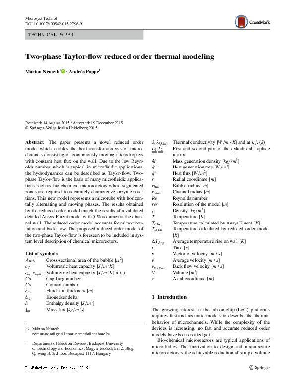 (PDF) Two-phase Taylor-flow reduced order thermal modeling