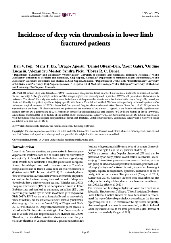(PDF) Incidence of deep vein thrombosis in lower limb fractured patients