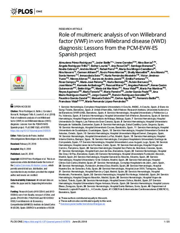 (PDF) Role of multimeric analysis of von Willebrand factor (VWF) in von ...