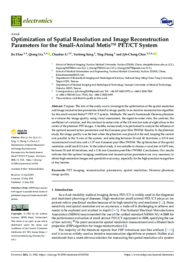 (PDF) Optimization of Spatial Resolution and Image Reconstruction ...