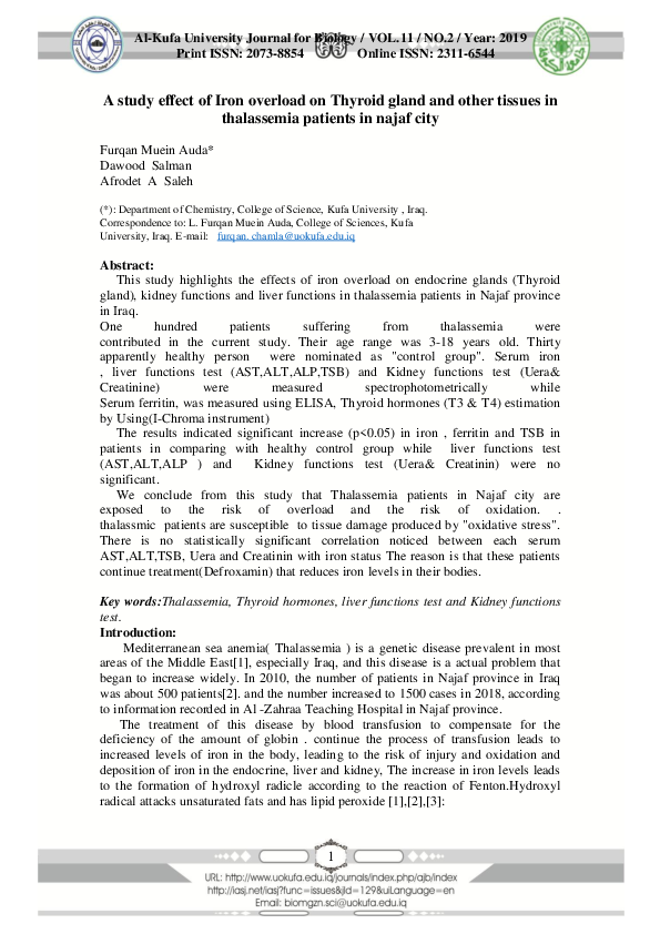 (PDF) A study effect of Iron overload on Thyroid gland and other ...