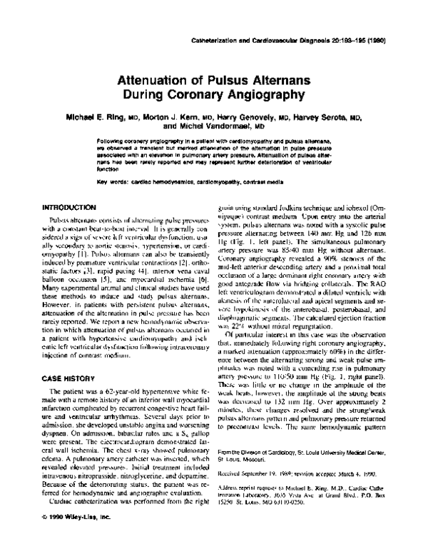(PDF) Attenuation of pulsus alternans during coronary angiography
