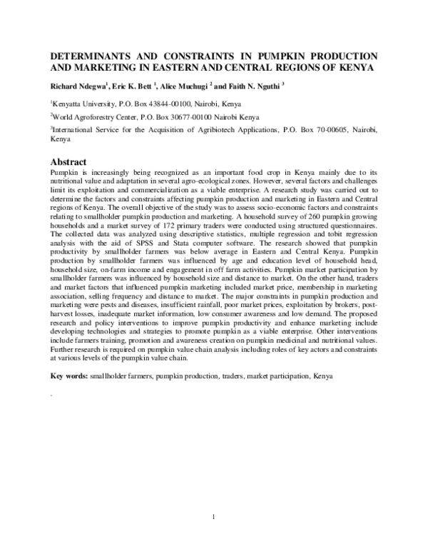 (PDF) DETERMINANTS AND CONSTRAINTS IN PUMPKIN PRODUCTION AND MARKETING ...