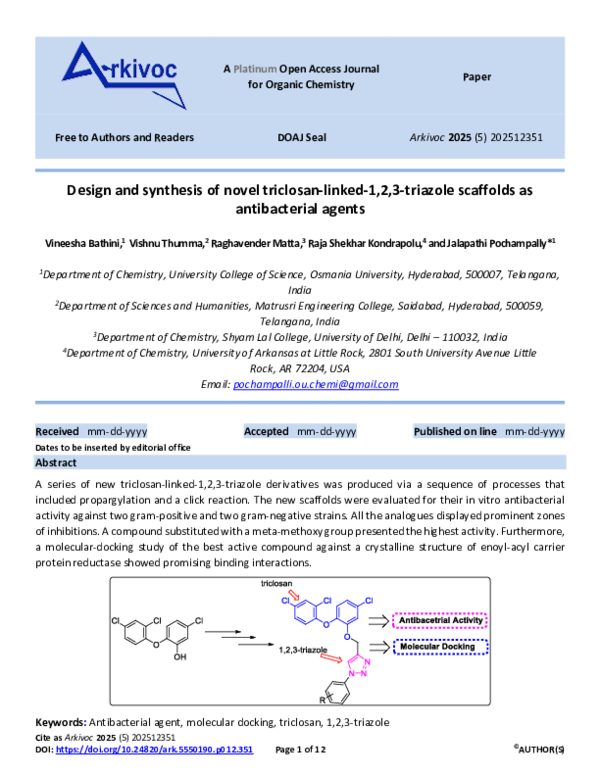 (PDF) Design and synthesis of novel triclosan-linked-1,2,3-triazole ...