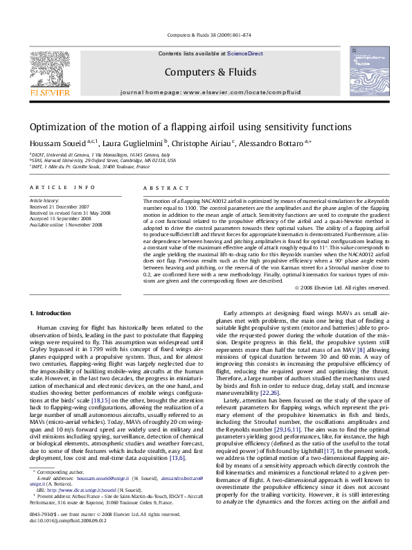 (PDF) Optimization of the motion of a flapping airfoil using ...