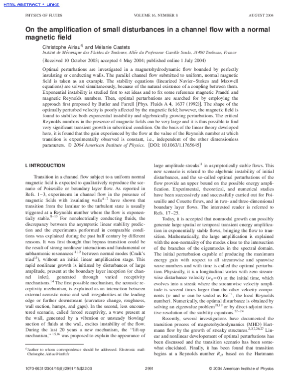 (PDF) On the amplification of small disturbances in a channel flow with ...