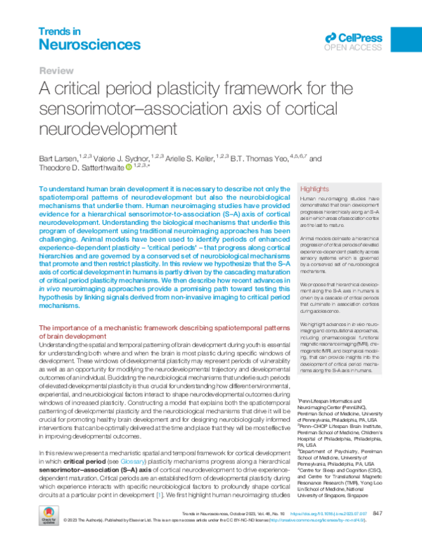(PDF) A critical period plasticity framework for the sensorimotor ...