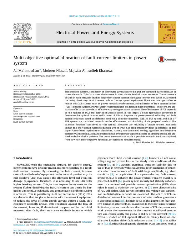 (PDF) Multi objective optimal allocation of fault current limiters in ...